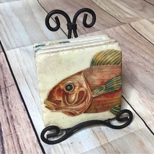 Set Of Four Coasters on Easel Fish Design